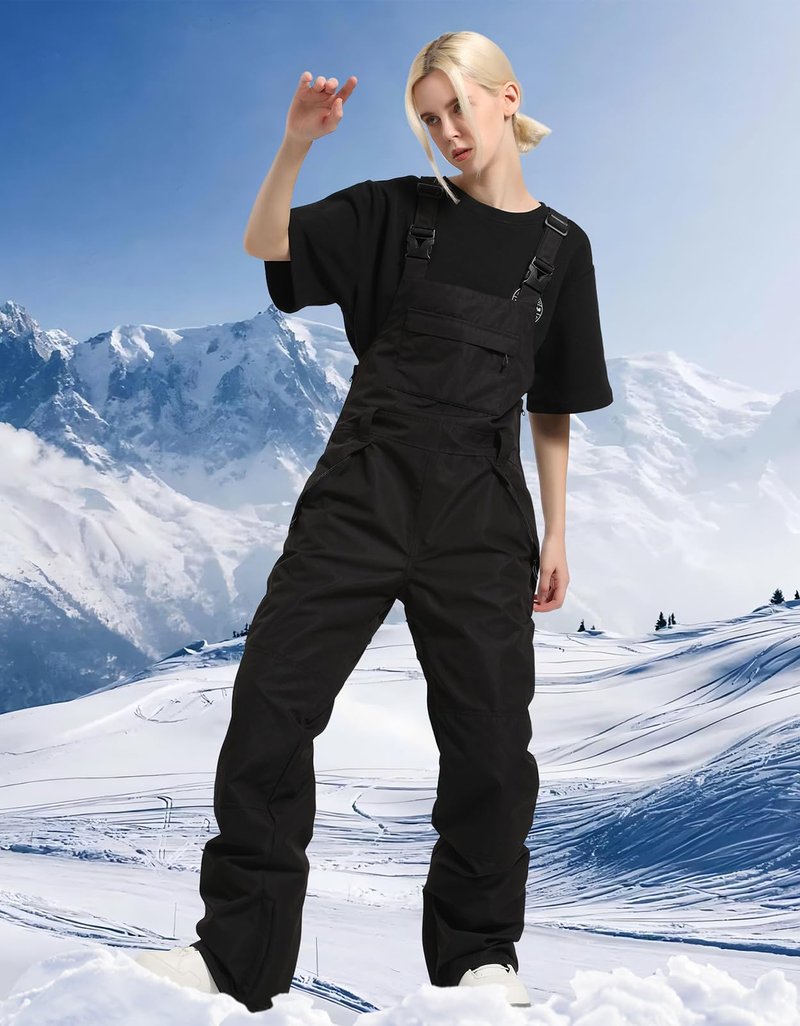 HIEEKDER Women's Ski Bibs Snowboard Pants Snow Bib Tight Overalls Outdoor Ski Pants Waterproof Insulated Ripstop Black Small