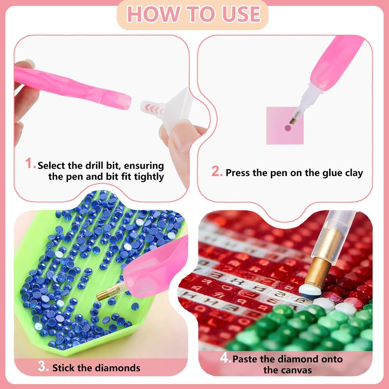 Phinus Diamond Art Pens 24P, Acrylic Diamond Painting Pen with Various Tips and Dotting Clay, Ergonomic Diamond Art Tools Set for 5D Gem Paintings (Pink)