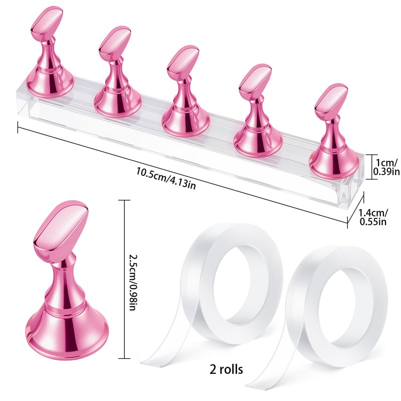 Difenni Nail Stand for Press On Nail Holder for Painting Nails Magnetic Nail Tips Practice Holder with 2 Pcs Double-sided Tape for DIY Painting (Pink B)