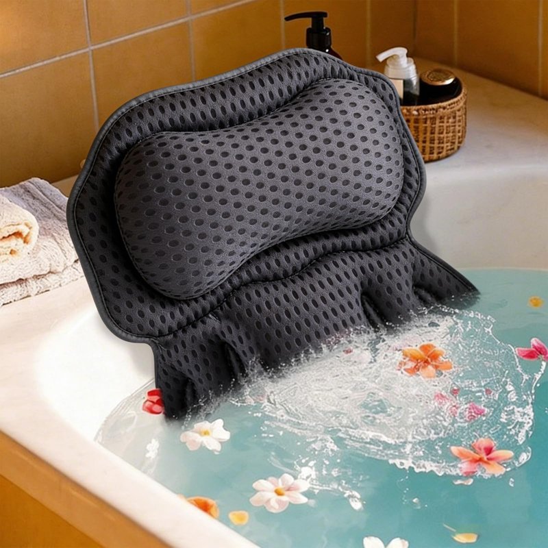 Luxury Bathtub Pillow, 4D Breathable Mesh Soft Bath Pillow with 6 Non-Slip Suction Cups, Ergonomic Head Neck and Back Support Bath Cushion, Comfortable Home SPA Bath Accessory, Ideal Gift for Women
