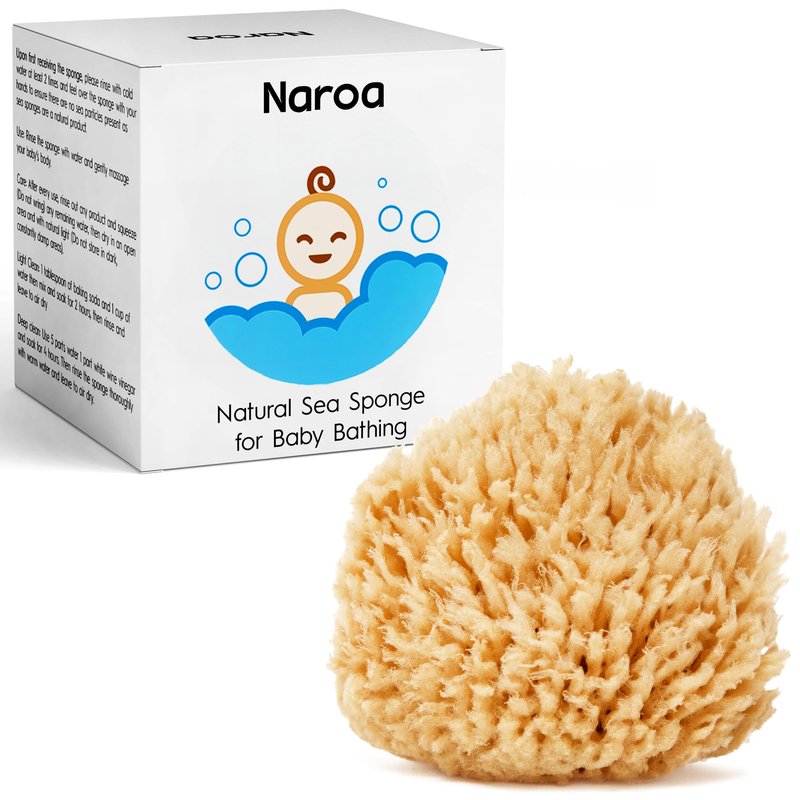 NAROA Natural Baby Bath Sponge in Gift Box | Premium Soft Wool Sea Sponge for Babies | Newborn Bath Time Essentials | Sustainable & Plastic Free (1 Pack)