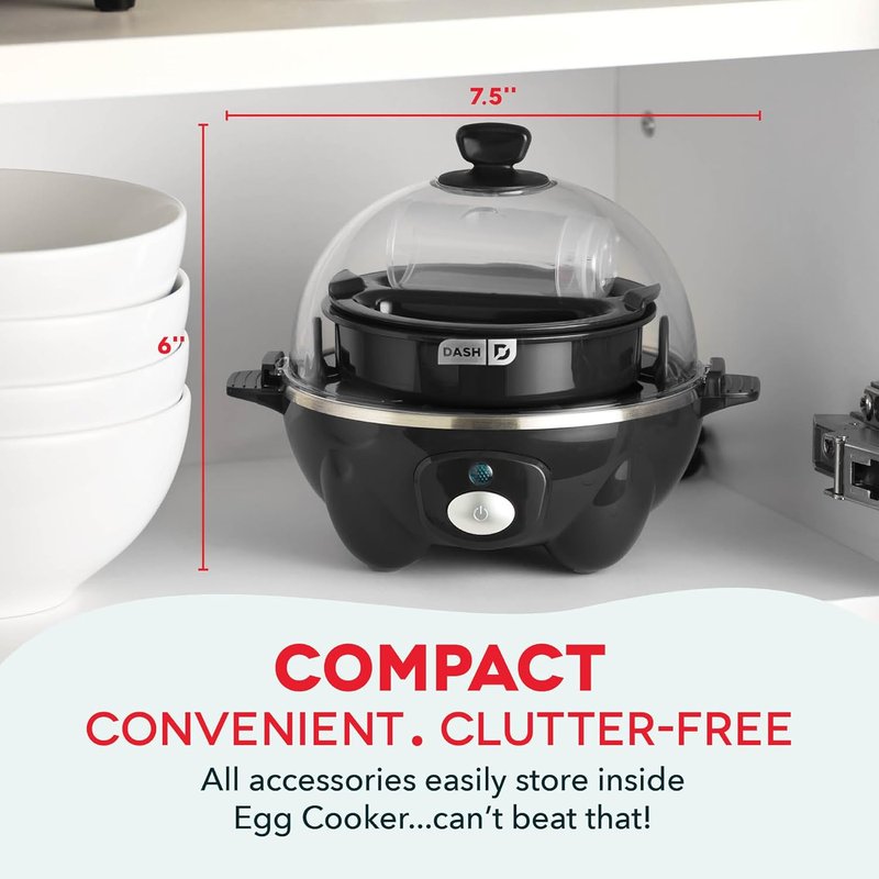 Dash Rapid Egg Cooker | Electric Boiler, Poacher & Steamer - Holds 7 Eggs, Black Finish