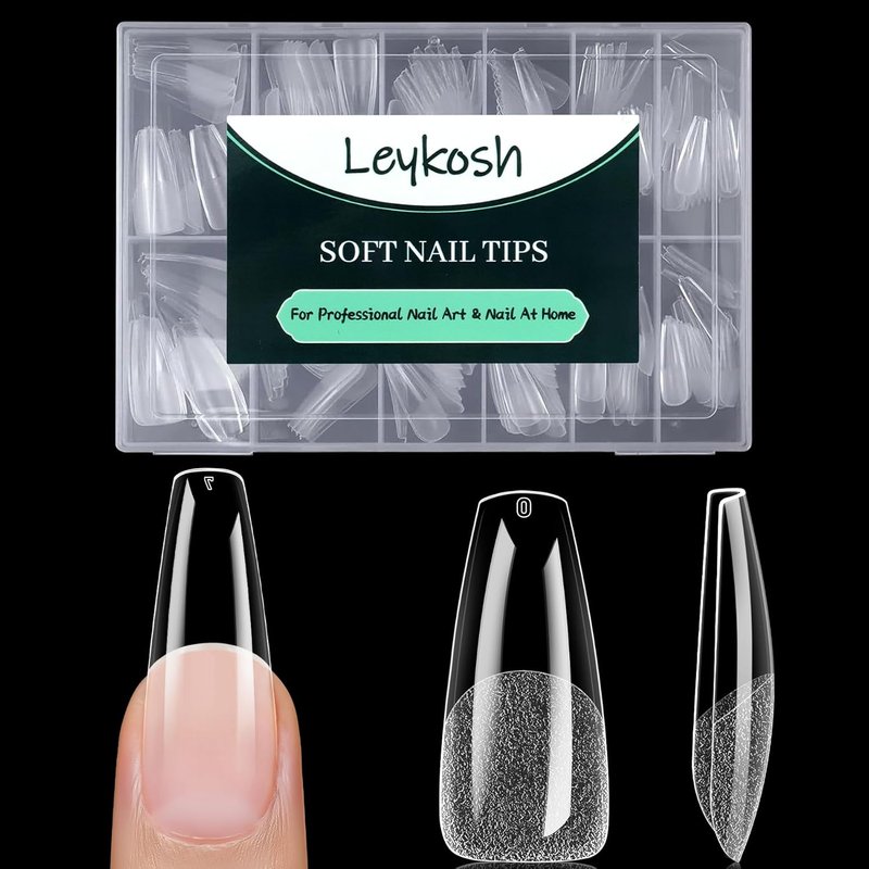 Long Coffin Nail Tips - 216pcs Acrylic Ballerina Fake Nails | Matte Clear Pre-Shaped Full Cover for DIY Manicure, 12 Sizes