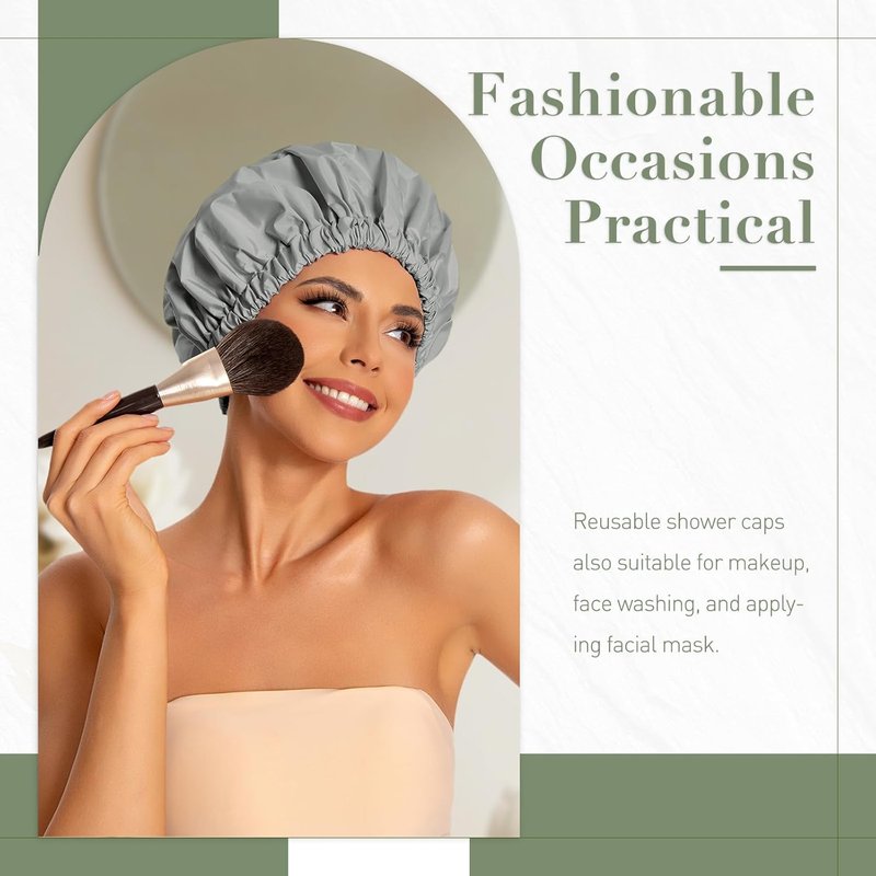 Reusable Shower Cap for Women - Large Waterproof Hair Bonnet for Long, Curly Hair | Dark Grey