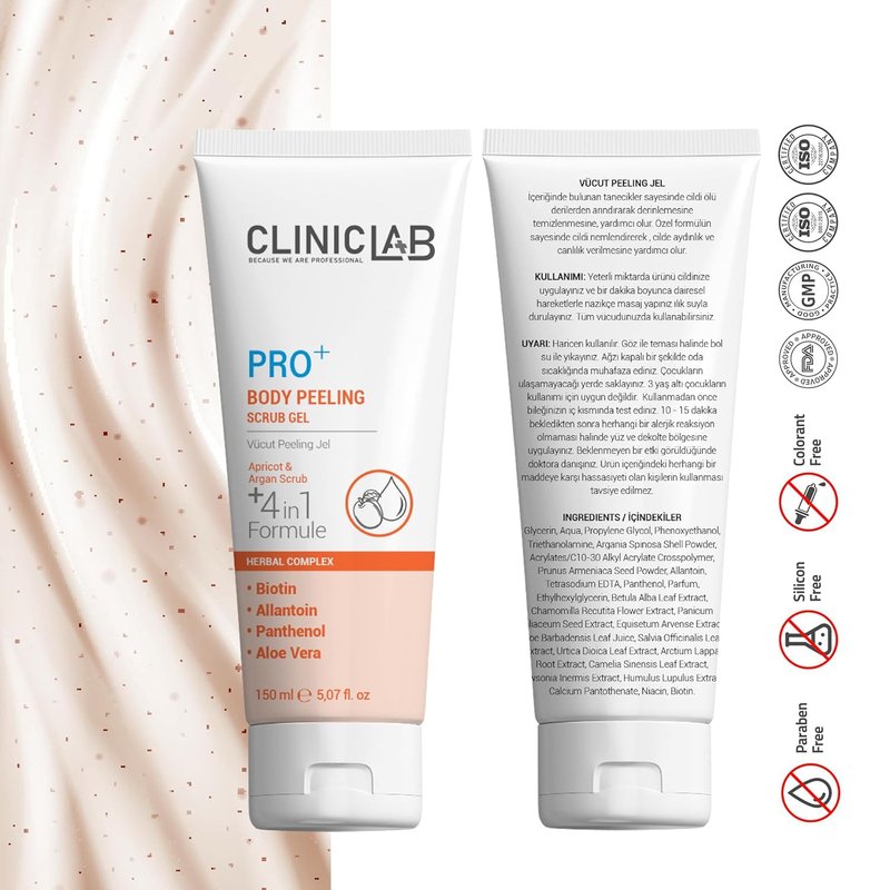 ClinicLab Body Peeling Gel with Biotin and Aloe Vera - Dead Skin Removal Peel & Body Care - Moisturizing Hydrating Foot, Face & Body Scrub (5.07fl oz)