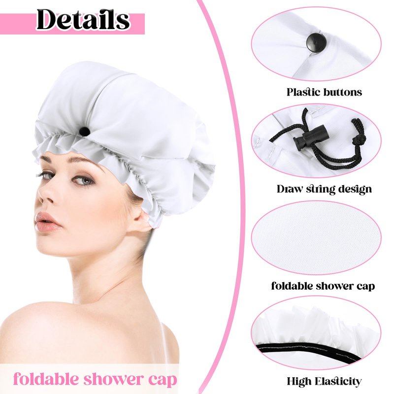 2 Pcs Large Shower Cap for Braids, Extra Long Shower Cap for Women Long Hair & Locs, Waterproof Hair Bonnets for Dreadlocks Drawstring Bath Caps for Women & Men (Pink, White)