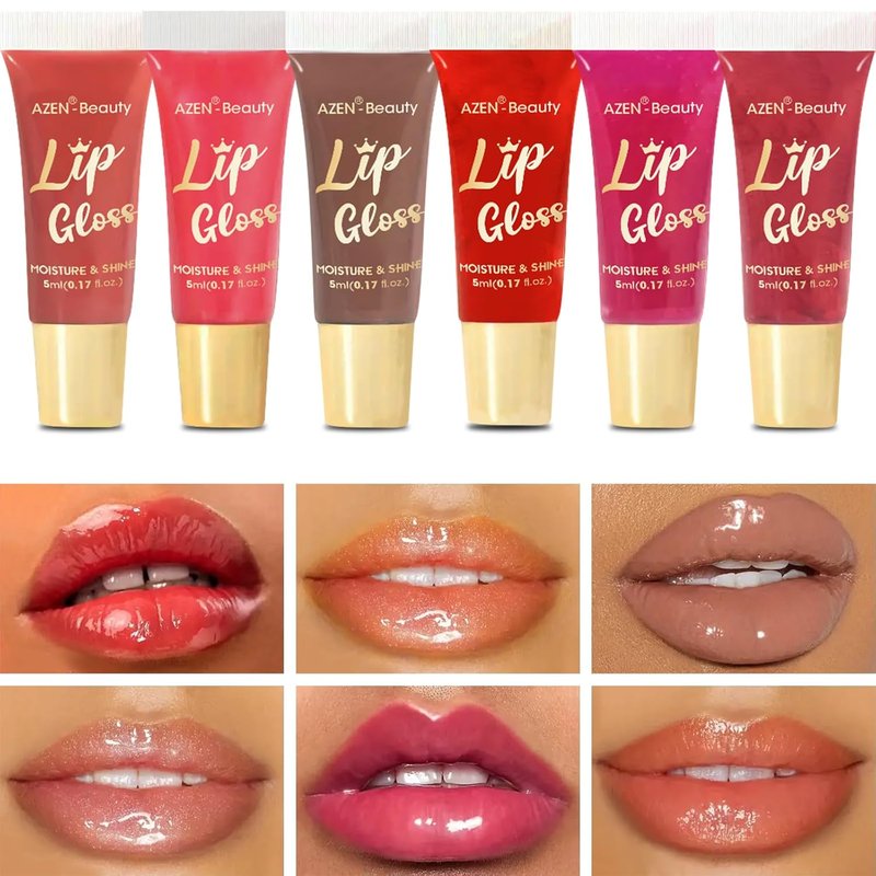 AZEN Lip Gloss Set - 24 Pack Colorful Lip Oils for Moisturizing & Hydrating Dry Lips | Perfect Mother's Day Gift