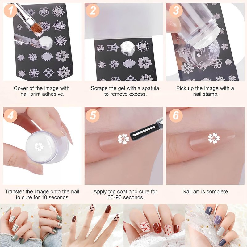 French Tip Nail Stamp,French Tip Tool Kit With 2 PCS Replacement Nail Stamper Heads for DIY together,Home Manicure Starter Tool Salon(4 PCS)