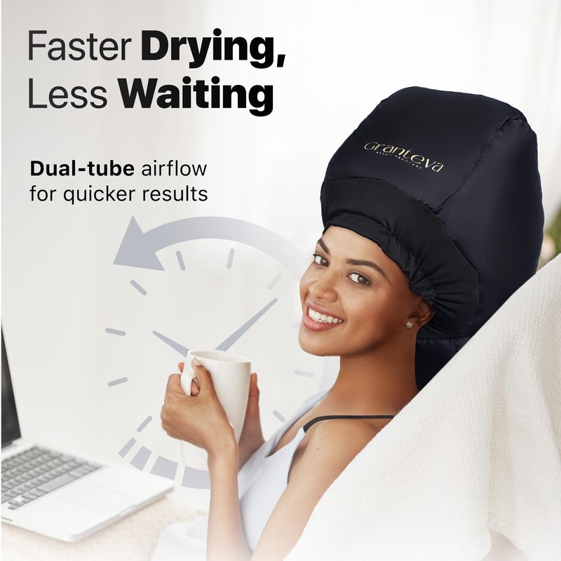 Hooded Hair Dryer Attachment with Dual Turbo Airflow & Soft Headband – Speeds Up Drying for Curly Hair, Reduces Heat on Ears & Neck – Large Hair Dryer Bonnet for Deep Conditioning at Home