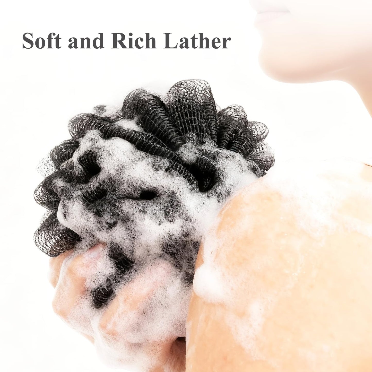 Pumzapapa Black Bath Sponge, Unisex Natural Fiber Bath Sponge, 2-in-1 Loofah Deep Cleansing Body Sponge, Soft and Comfortable, Ideal Body Exfoliating Bath Brush