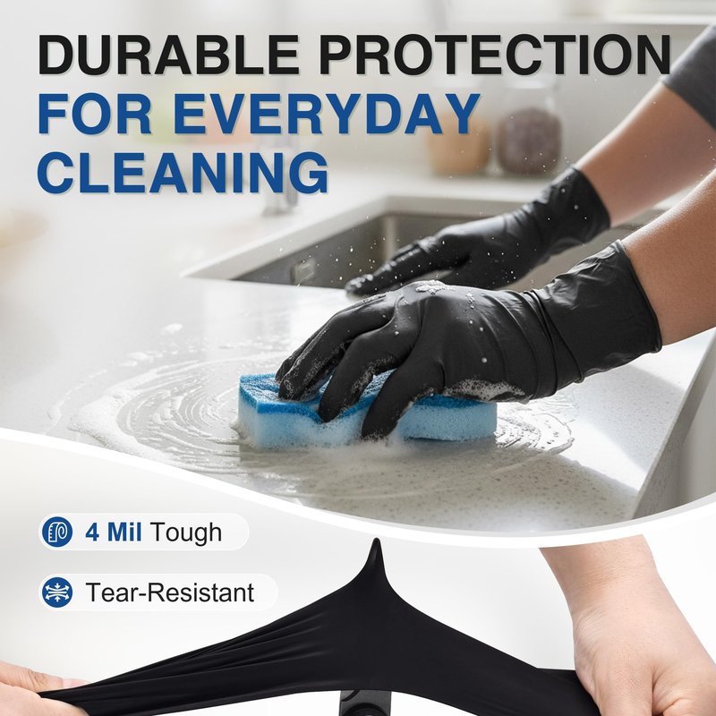 Schneider Nitrile Exam Gloves, 4 Mil Black Gloves Disposable Latex Free Powder Free, Food Safe for Cooking, Food Prep, Clean (100, Large)