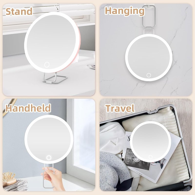 Skiennix 30X Magnifying Makeup Mirror - Lighted 6-Inch Travel Mirror with 3 Suction Cups & 360° Adjustable Stand | Includes Tweezers & Scissors