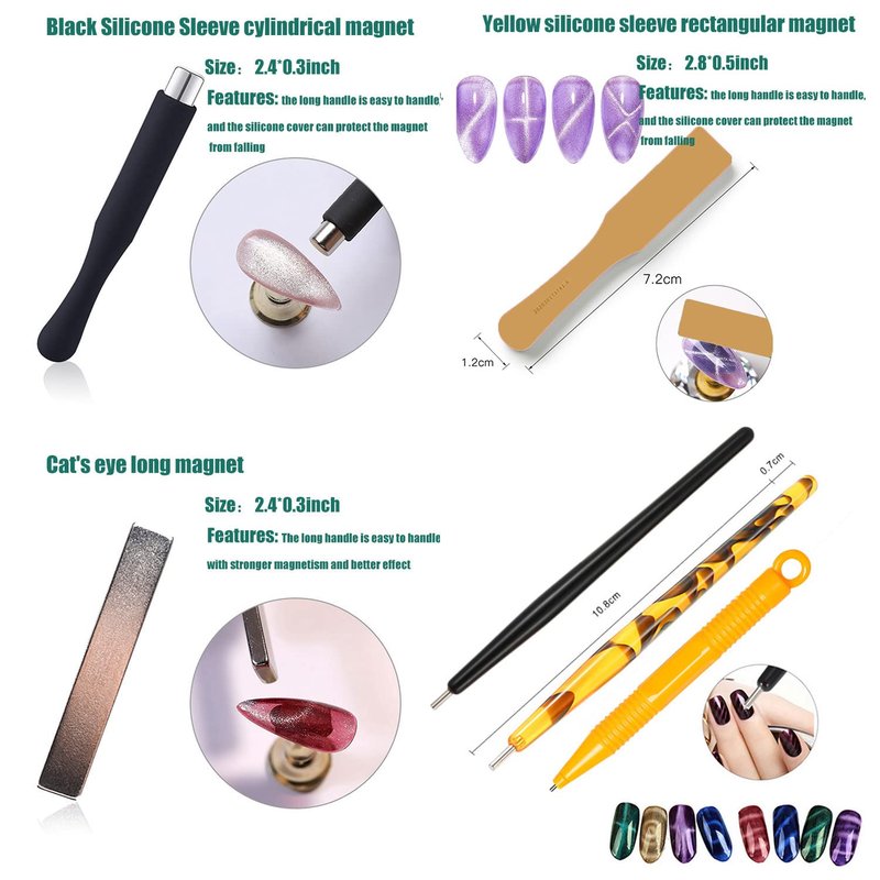 JERCLITY 10 Pcs Cat Eye Magnet for Nails Double-head Flower Design Nail Magnet Pens Magnet Stick Multi-Function Magnet Board 3D Magnetic for Cat Eye Gel Polish DIY Nail Art
