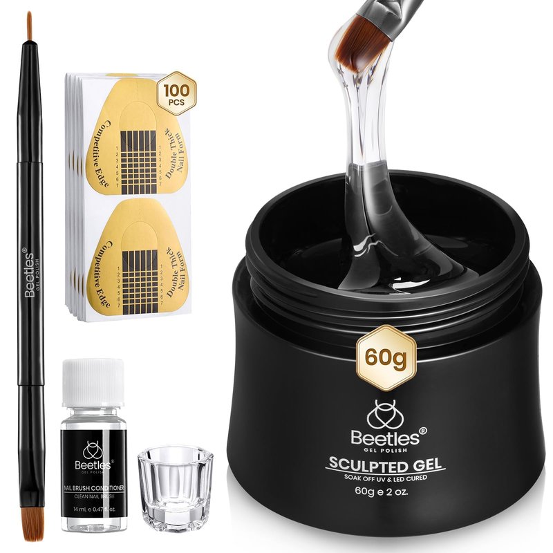 Beetles Hard Gel, 10 in 1 Large Capacity 60g Clear Scuplted Gel for Nail Extension,Sculpting & Overlays,Building,High Hardness with Nail Accessories for Pro Salon Use, LED & UV Lamp Needed