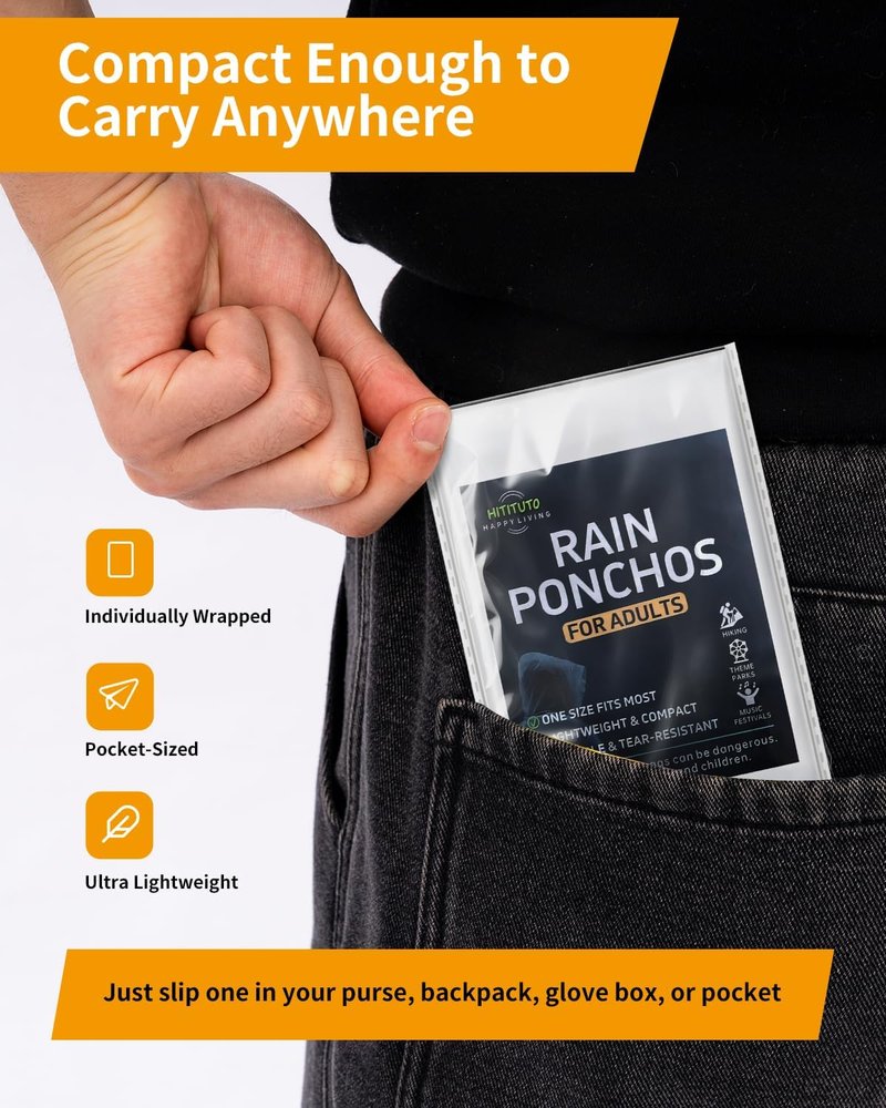 Hitituto Rain Ponchos for Adults - Extra Long Emergency Hooded Raincoat | Family Pack (6/12/24)