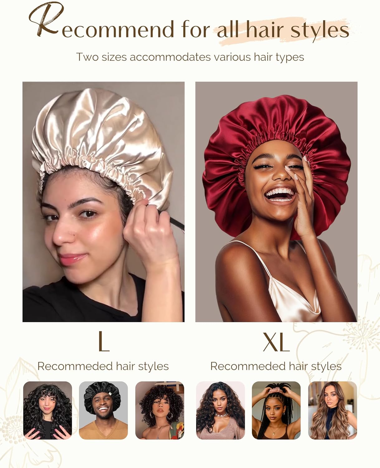 YANIBEST Silk Bonnet - Adjustable Double Layer Satin Hair Bonnet for Sleeping | Reduces Frizz for Curly Hair