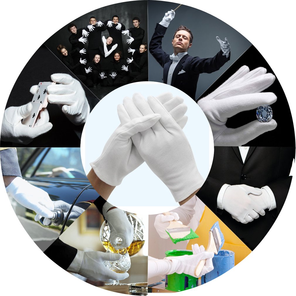 Amariver 12 Pairs White Cotton Gloves, 8.6'' Large Size Thicker and Resuable Soft Works Glove for Coin Jewelry Silver Inspection