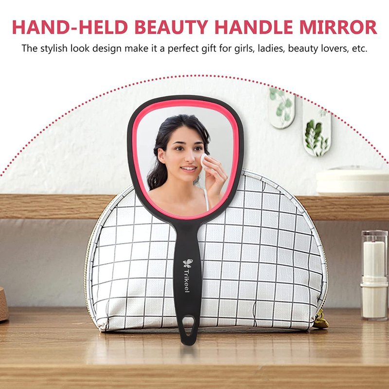 mpowtech Small Handheld Mirror with Handle for Women and Girls - Lightweight Hand Mirrors for Gift - Personal Handle Mirror for Makeup,Travel,Bathroom(6.11" x 2.95'')