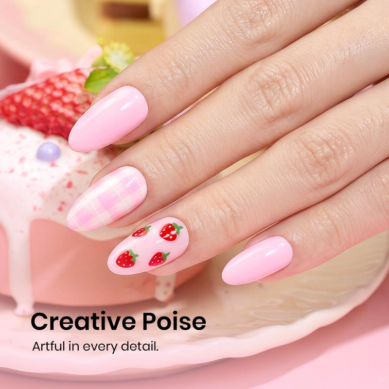 Beetles Pink Gel Polish - Strawberry Cream 15ML/0.51Fl Oz, Light Pink Gel Nail Polish, Same Color Same Bottle, Soak Off UV LED Lamp Summer Nails Art, Long-Lasting Manicure Salon DIY Home