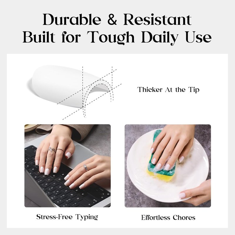 Beetles Milky White Press On Nails - Short Squoval Natural Gel Nails with Glue | 32 Nails Kit in 16 Sizes