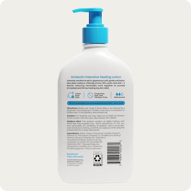 AmLactin Intensive Healing Body Lotion - 15% Lactic Acid AHA Moisturizer for Extremely Dry Skin | 14.1 oz