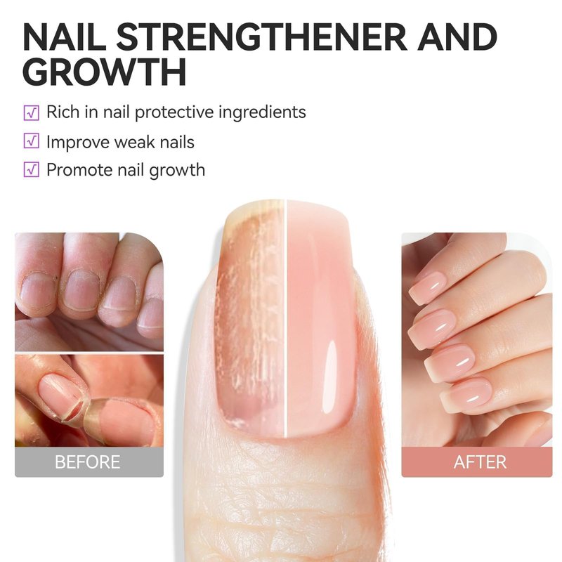 Gelike EC Nail Growth Strengthener for Woman: Nude Blush 6 in 1 Natural Nail Hardener Extra Strong and Growth - Nail Polish Hardener for Weak and Damaged Nails