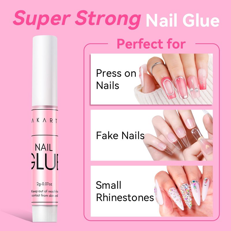 Makartt Nail Glue for Press On Nails, 5-10s Fast Air Dry No UV Lamp, Hema-Free Strong Bond for Nail Tips, Fake Nails, Broken Nail Repair & Decor, Easy-to-go for Beginner & Salon Nail Techs,5 x 2g