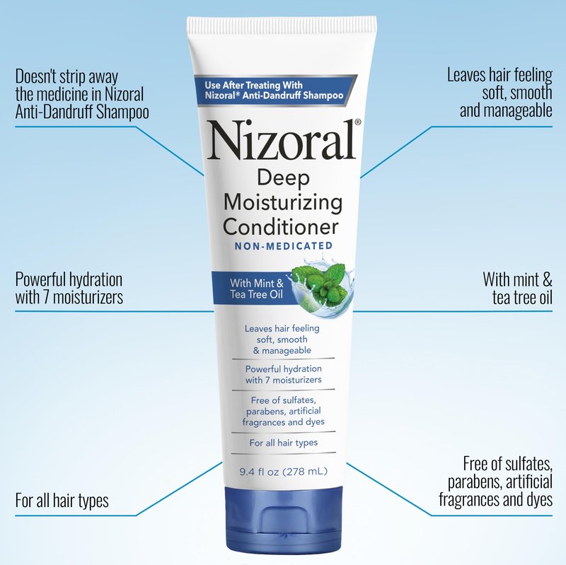 Nizoral Deep Moisturizing Conditioner, 9.4 oz, Anti-Dandruff Conditioner with Mint & Tea Tree Oil, Sulfate and Paraben Free, No Artificial Fragrance, For All Hair Types