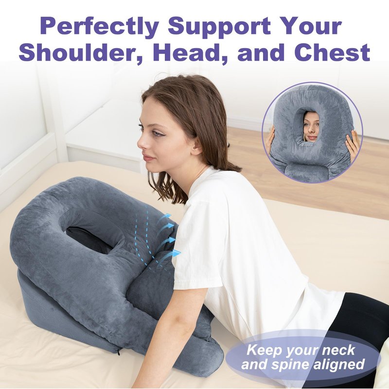 HOMCA Face Down Pillow After BBL or Eye Surgery - Home Massage Pillow Stomach Sleeping Face Down for Bed with CertiPUR-US Certified Memory Foam and Removable Cover