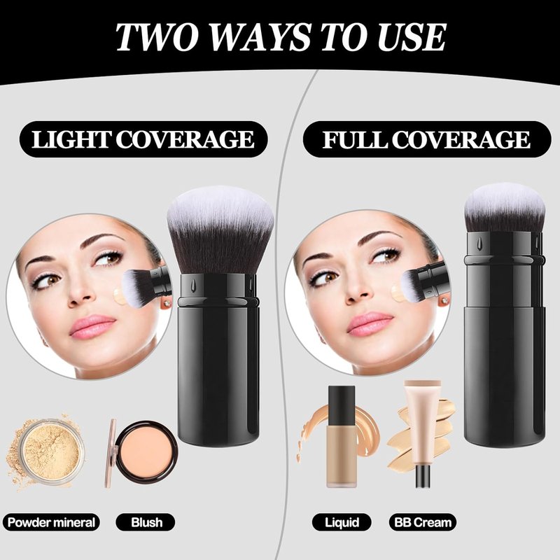 Retractable Kabuki Makeup Brush - Travel-Friendly Powder Foundation Brush | Aluminum Handle for Liquid & Cream Cosmetics
