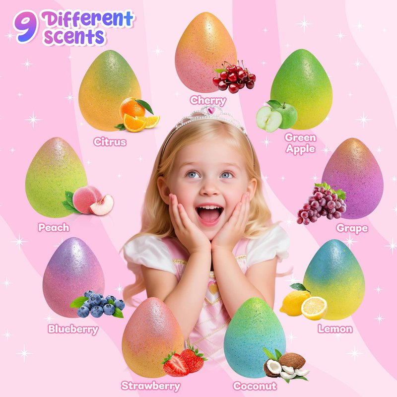 Bofuoos Unicorn Bath Bombs with Surprise Toys Inside, Birthday Gifts for Girls, 9 Packs Natural Organic Bubble Bath Bomb for Kids Girls Daughter Granddaughter (36+ Months)