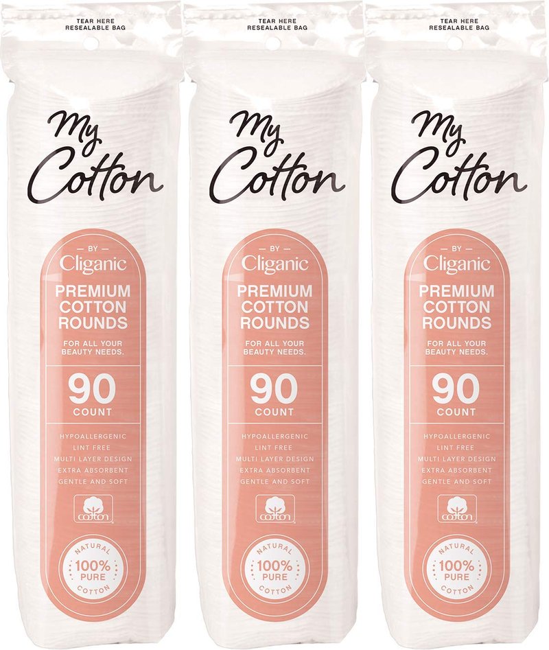My Cotton Premium Cotton Rounds for Face (3 Pack) | Makeup Remover Pads, Hypoallergenic, Lint-Free | 100% Pure