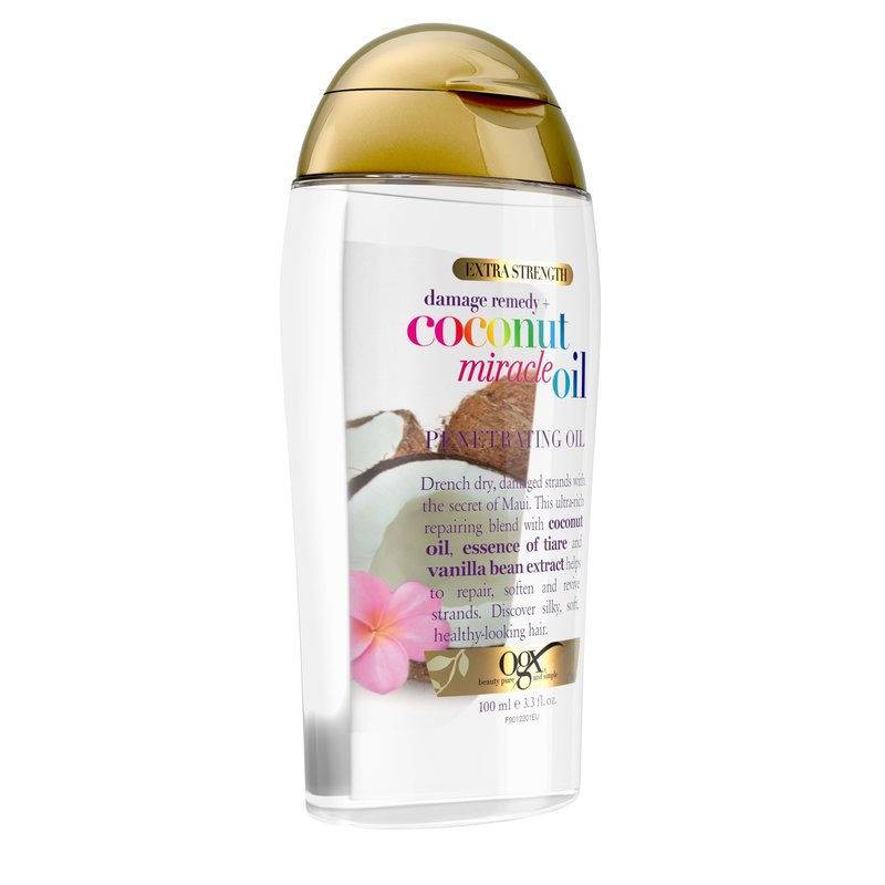 OGX Extra Strength Damage Remedy + Coconut Miracle Oil Penetrating Hair Oil Treatment, Extra Hydrating Anti-Frizz Oil for Coarse, Dry Hair, Paraben-Free, Sulfated-Surfactants Free, 3.3 Fl Oz