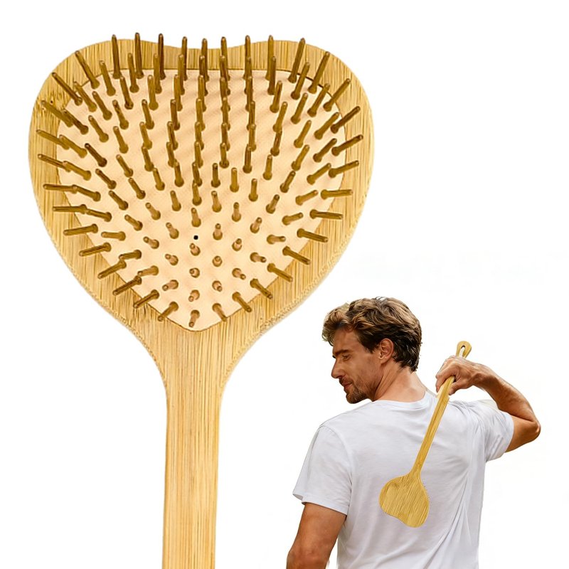 15.75" Heart-Shaped Bamboo Back Scratcher with Airbag Cushion – Elastic & Gentle on Skin, Relieves Itching & Massages Back, Shoulders, Legs, Suitable for Women ,Men & Adults (A-Pure Wood Color)