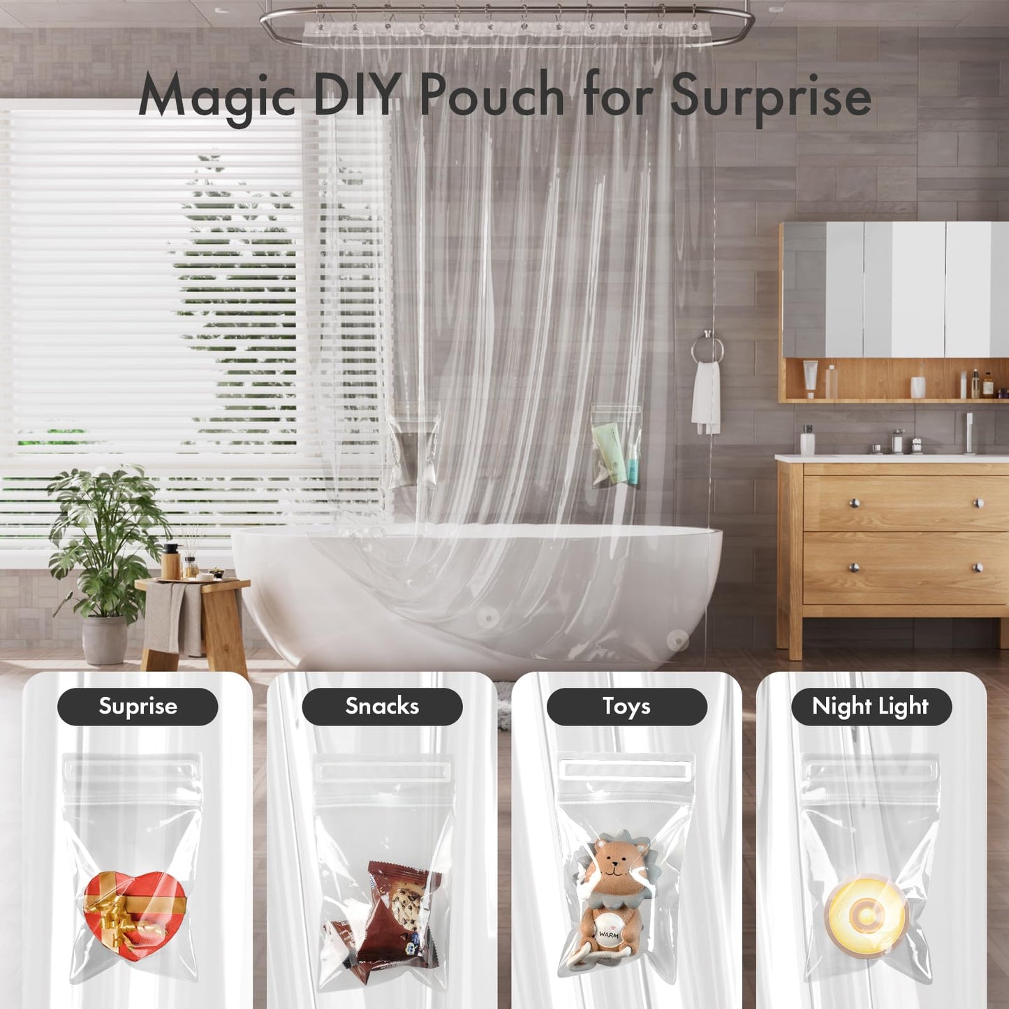 AmazerBath Extra Long Shower Curtain Liner with 2 Weights Pockets, 72x84 Inch Innovative No Blowing Waterproof Clear Plastic Shower Liner with 2 DIY Weighted EVA Pockets & 3 Magnets for Bathroom Stall