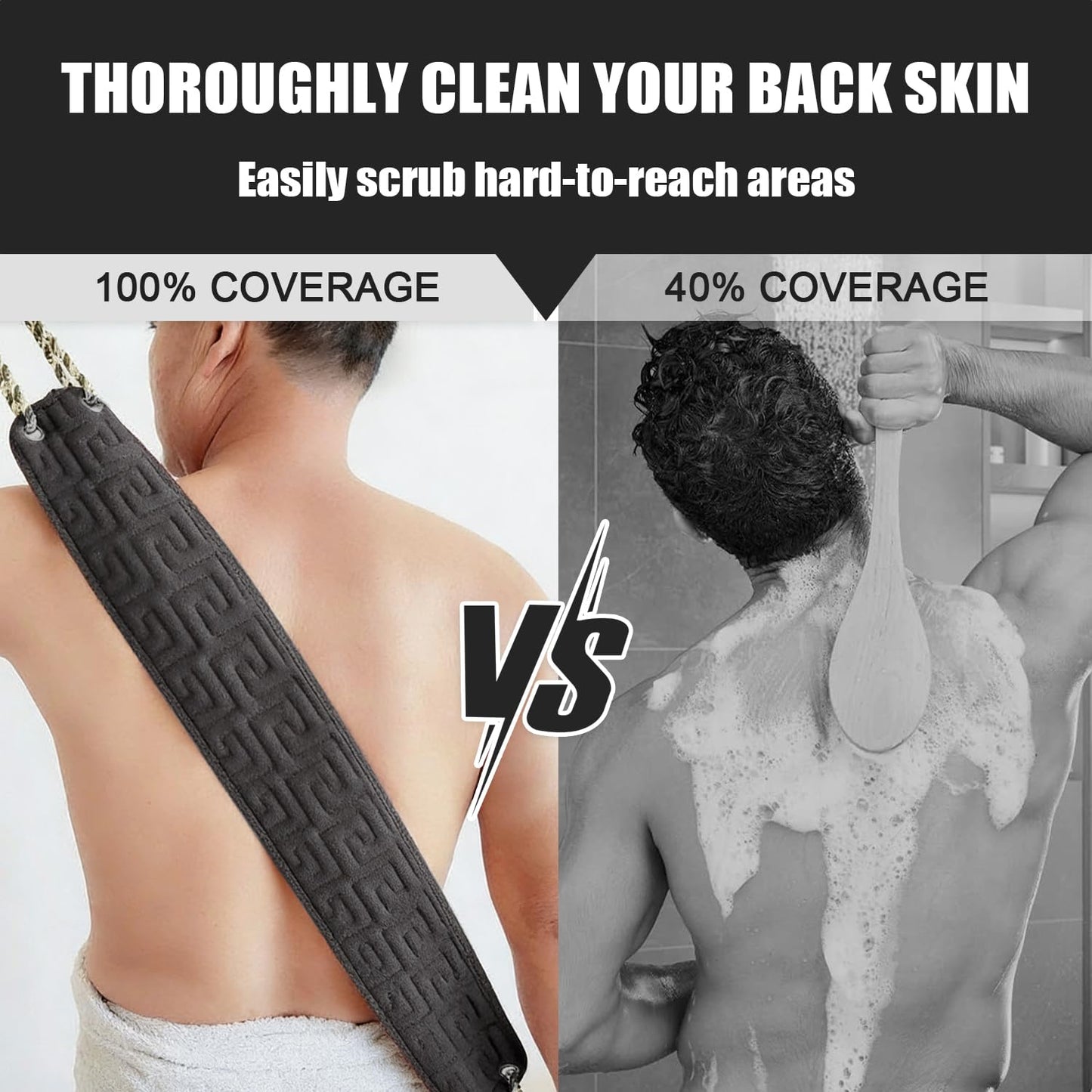 Back Scrubber with Handles for Shower, 38 Inches Dual-Sided Exfoliating Body Scrubber for Men Women, Back Washer for Shower, Back Exfoliator for Deep Clean, Back Cleaner Bath Scrubber for Body