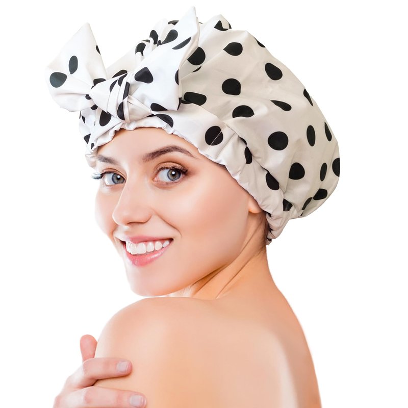 Luxury Shower Cap for Women, Shower Caps for Women Reusable Waterproof, Hair Cap for Shower, Large Adjustable Bowknot Bath Cap for Long Hair Braids