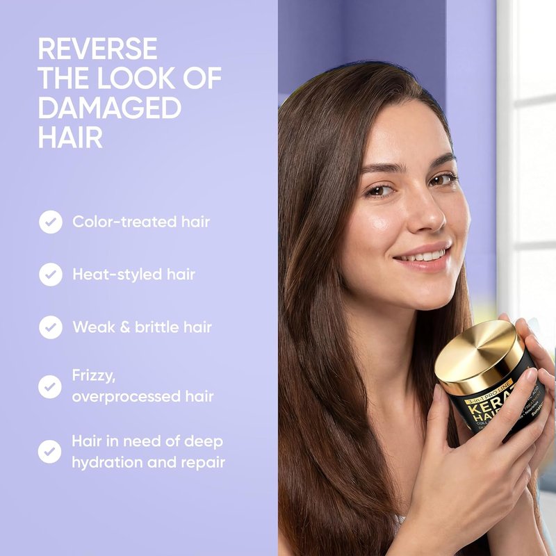 Keratin Hair Mask - Deep Repair for Dry, Damaged Hair | Hydrolyzed Keratin, Argan Oil, 8.5 fl oz