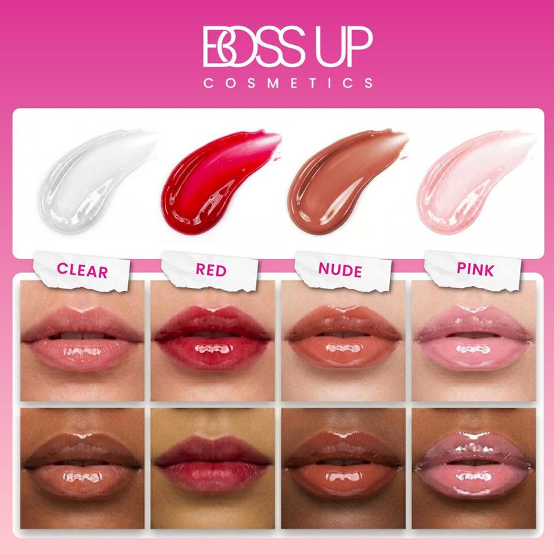 BossUp Cosmetics Clear Hydrating Lip Oil | Clear, Non-Sticky Moisturizing Lip Gloss Alternative | Scented Lip Care Products | Clean Beauty | Travel Size Shimmer Lip Gloss | 6 mL