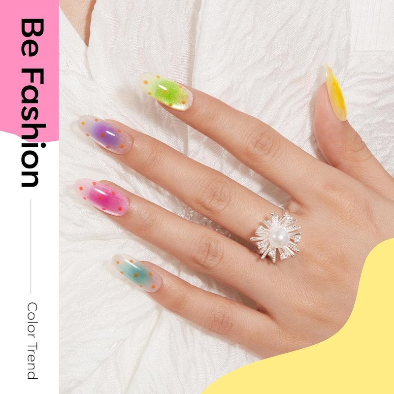 Modelones Gel Nail Polish Set - 6 Summer Nude Cat Eye Colors | Translucent Bright Neon Shades with Magnet & Liner Brush