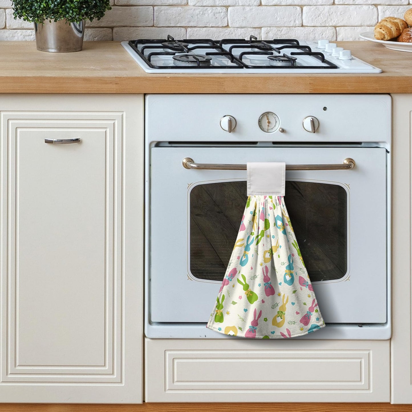 Kwlegh Easter Cute Bunny Hanging Towels Set of 2 Colorful Bunnies Bow Tie Hand Towels Seasonal Spring Holiday Kitchen Towels with Hanging Loop Soft Absorbent Fast Drying Bath Towel for Bathroom