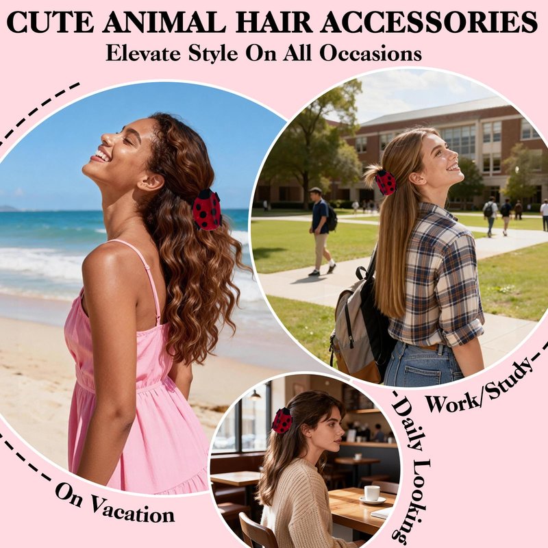 ELLOPH 1PC Ladybug Funny Hair Claw Clips for Women, Cute Fun Novelty Animal Hair Clip Accessories for Birthday Valentines Easter Mother's Day