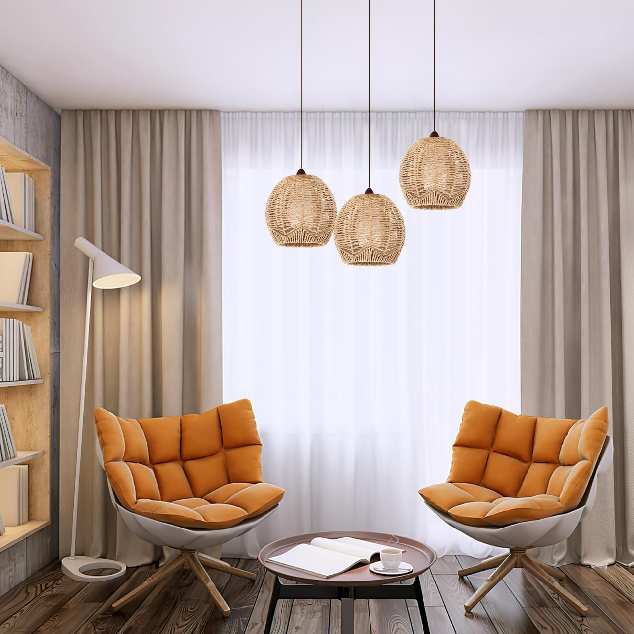 TOVINANNA Handmade Rattan Pendant Lamp Shade Woven Chandelier Cover Small Lampshade for Living Room Bedroom Retro Home Lighting 5.90X5.90X5.51In