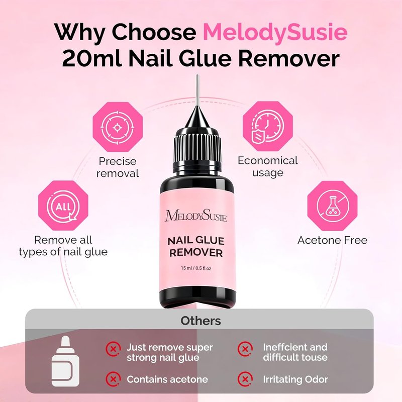 MelodySusie Nail Glue Remover - Acetone-Free Multi-Functional Liquid for Press-On Nails | 2PCS Set
