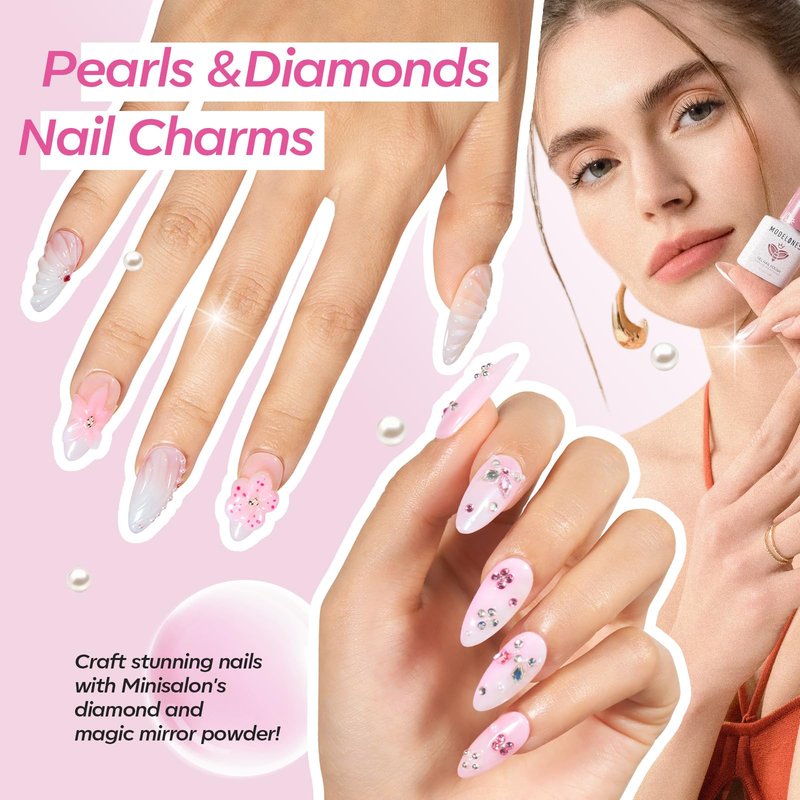 modelones Silver Cat Eye Gel Nail Polish Kit Jelly Pink White Sheer Nude French Gel Polish Set, Magnet Tools Pearl Chrome Powder Flatback Rhinestones Pearls, 4 Colors Gel Mini Salon Gift for Women