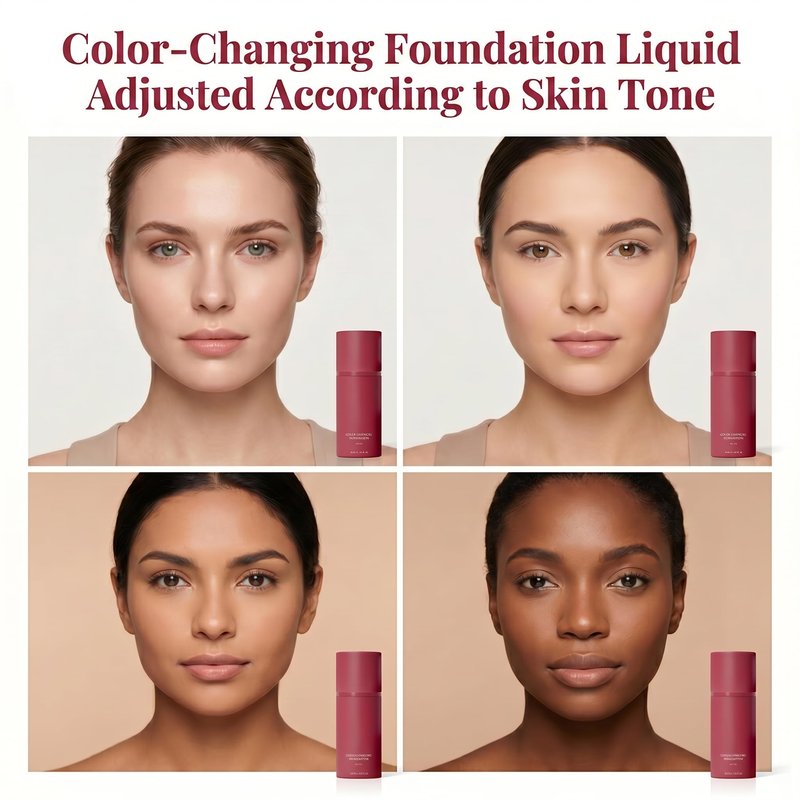 Korean Color Changing Foundation, 2026 New Skin Tone Adapting Liquid Foundation, Automatically Adjusts Makeup Application, Concealing Fine Lines And Wrinkles for All Skin Tones (1pcs)