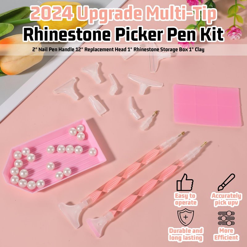FNANJWQ Rhinestone Pickup Tool Set: 2 Pcs Rhinestone Picker Handles Dual-Ended Rhinestones Applicator Dotting Tool Pen Shiny Diamond Dot Drill Pen for DIY Home Nail Salon