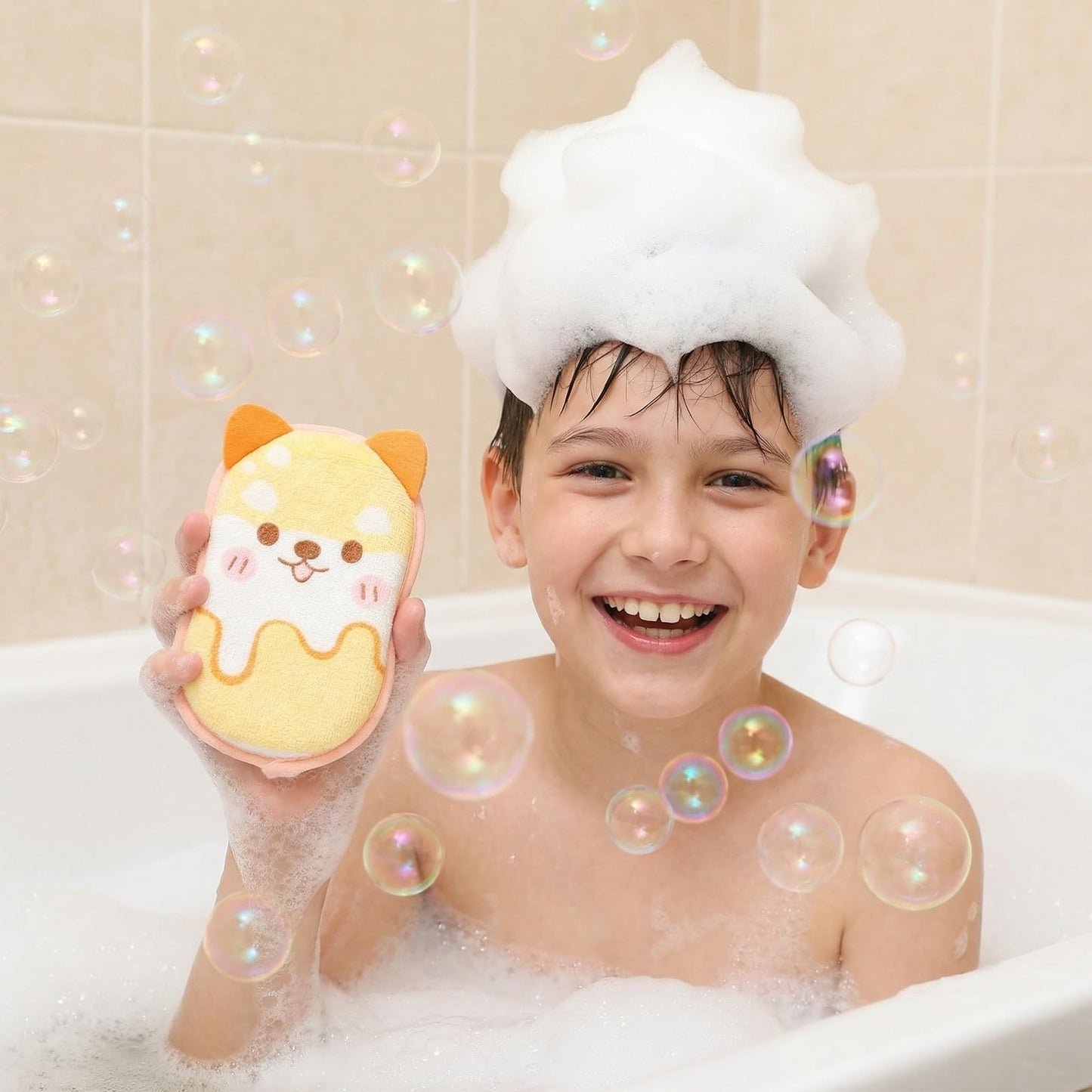 4 Pack Baby Bath Loofah Sponge Soft Bathing Sponge Absorbent Exfoliating Body Scrubber Sponges Cute Loofa Sponges Cartoon Pattern Shower Baby Sponge for Shower Washing Bathing Time Most Skin Type