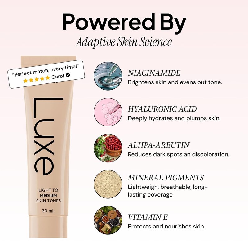 Luxe Color Changing Foundation for Women – Instantly Adapts to Your Skin Tone – Buildable Light-to-Medium Coverage – 12-Hour Wear – Natural Dewy Finish - Medium Dark