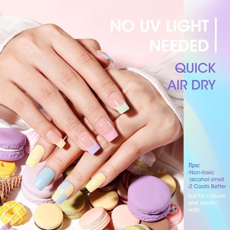GELLEN Pastel Nail Polish - Quick Air Dry Non-Gel Formula | 6-Color Macaron Set for Finger, Toe & Fake Nails